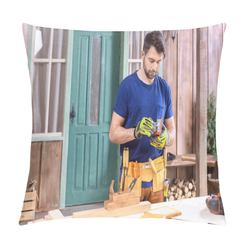 Personality  Carpenter Working With Wooden Plank Pillow Covers