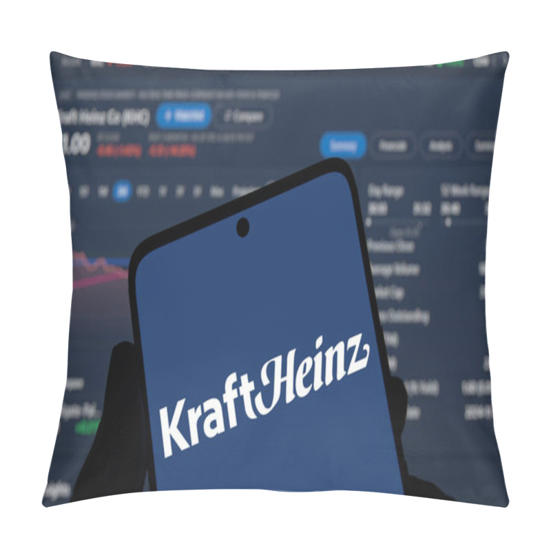 Personality  Dhaka, Bangladesh- 5 Dec 2024: Kraft Heinz Logo Is Displayed On Smartphone. Kraft Heinz Is An American Multinational Food Company. Pillow Covers