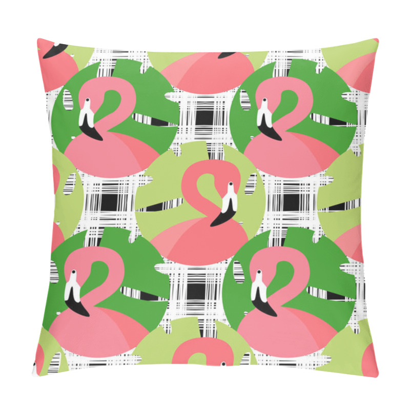 Personality  Seamless Vector Background With Pattern Of Pink Flamingos. Pattern With Palm Leaves. Polka Dot. Textile Rapport. Pillow Covers