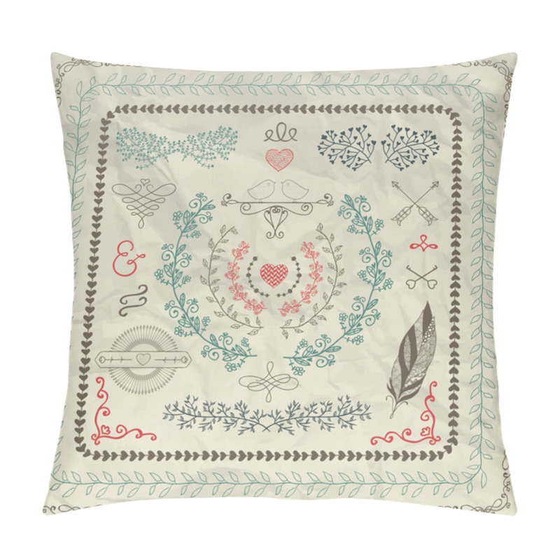 Personality  Hand Sketched Borders, Design Elements On Crumpled Paper Pillow Covers