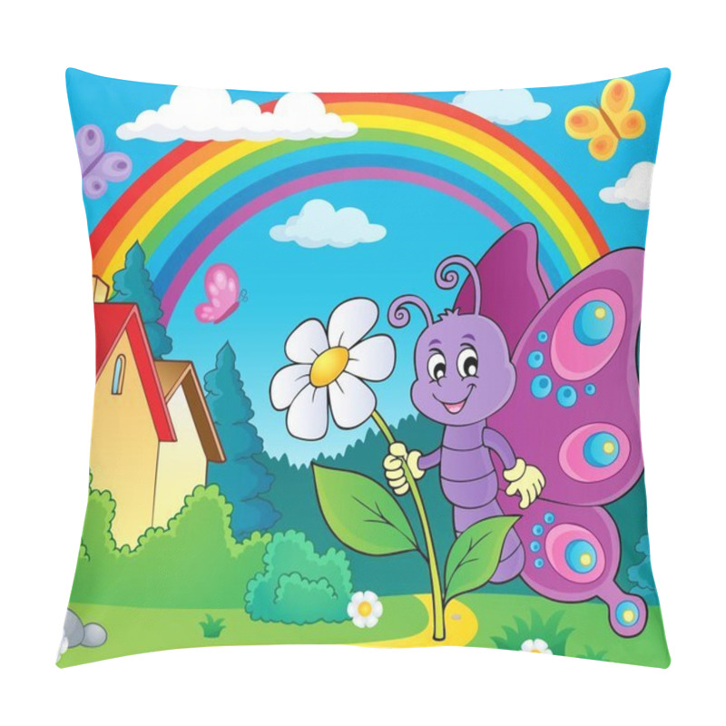 Personality  Happy Butterfly Holding Flower Theme 2 Pillow Covers