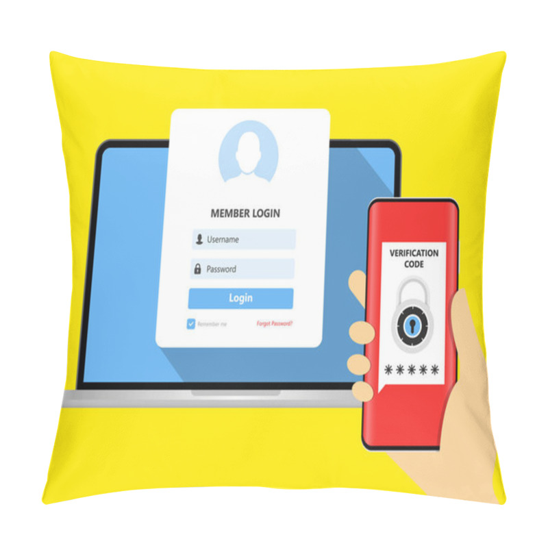 Personality  Two Step Authentication Vector Illustration, Flat Cartoon Smartphone And Computer Safety Login Or Signin, Two Steps Verification Via Mobile Phone And Pc Pillow Covers