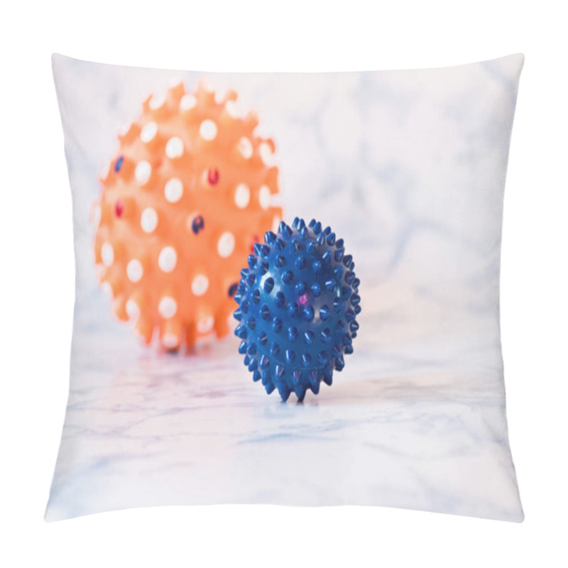 Personality  Shot Of Microscope Virus Close Up. Coronavirus Concept Tablet In The Fingers Of Hand Pillow Covers