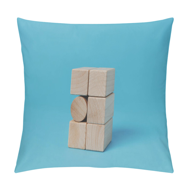 Personality  A Cylindrical Building Block In A Stack Of Rectangular Building Blocks, On A Blue Background Pillow Covers