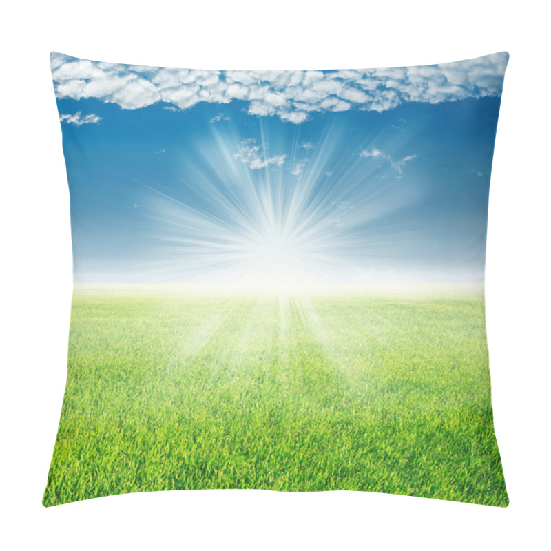 Personality  Spring Landscape, Green Grass Under The Rays Of The Rising Sun Pillow Covers