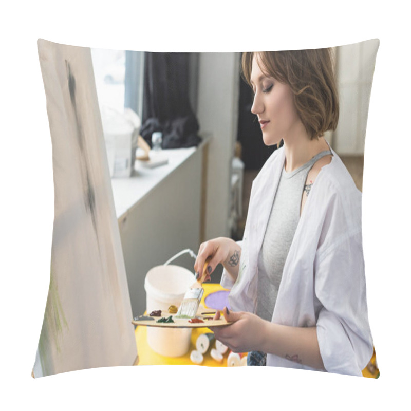 Personality  Young Inspired Girl Mixing Paint In Light Studio Pillow Covers