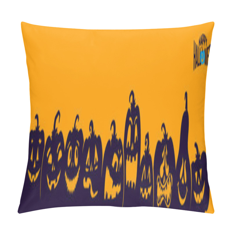 Personality  Pumpkins Silhouette. Halloween Banner Background With Jack O Lantern. Poster, Banner, Flyer. Spider Web With The Spider. Black On White. Lettering. Halloween Party. Flat Design Vector. Pillow Covers