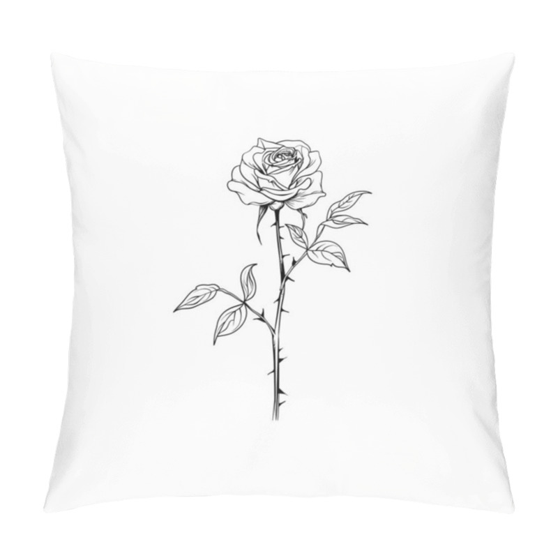 Personality  Single Rose Flower Line Art With Thorns. Vector Illustration Design. Pillow Covers