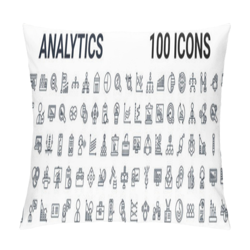 Personality  Outline Set Of Analytics Line Icons. Linear Vector Icons Such As Binary Data Search,hierarchy,speech,charts,paper Shder,analysis,variety,data Analysis Pie Chart. Vector Illustration Pillow Covers