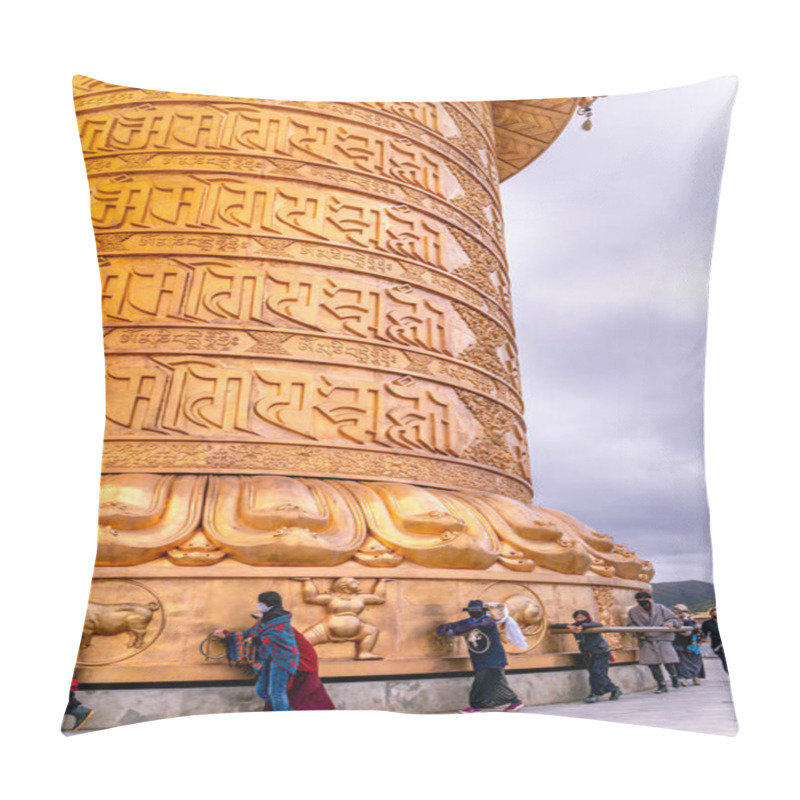 Personality  The Big Golden Rolling Prayer Drum In The Tibetan Buddhist Monastery Pillow Covers