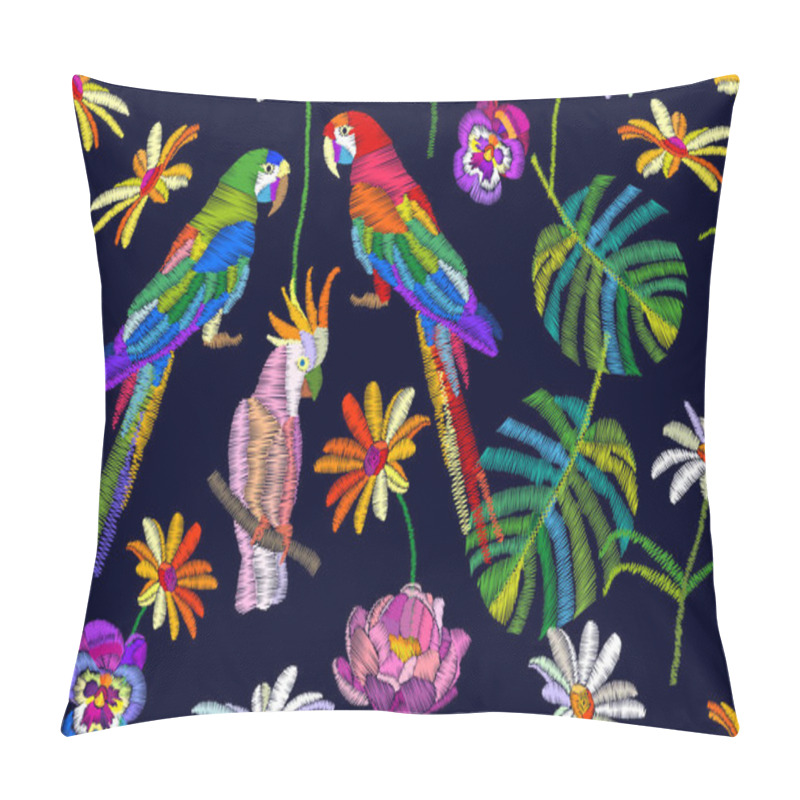 Personality  Tropical Summer. Seamless Vector Pattern With Parrots, Flowers And Palm Leaves.  Pillow Covers