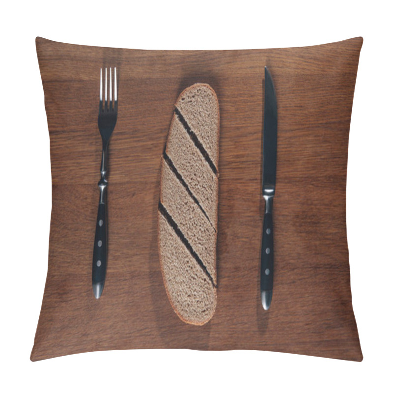 Personality  Top View Of Sliced Bread With Cutlery On Wooden Board Pillow Covers