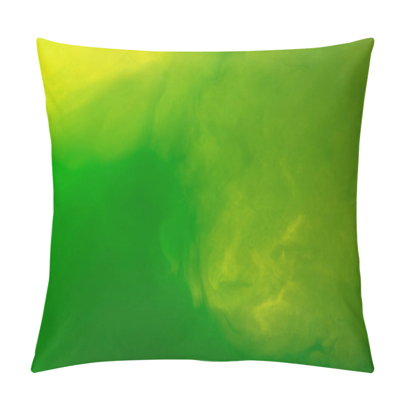 Personality  Full Frame Image Of Mixing Of Green And Yellow Paints Splashes In Water Isolated On Gray Pillow Covers