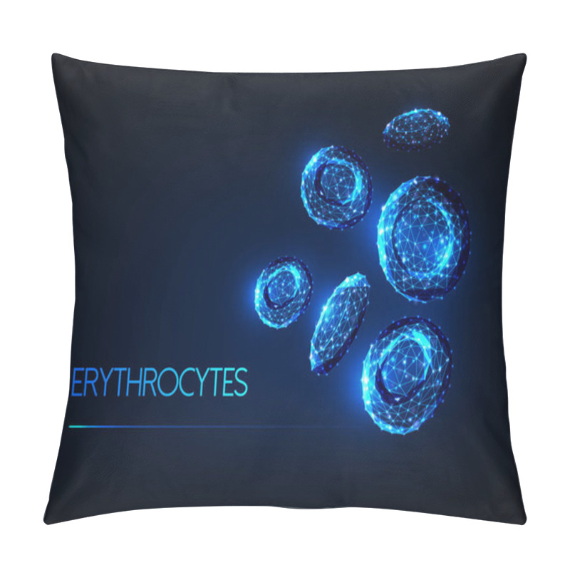 Personality  Futuristic Glowing Low Polygonal Red Blood Cells Erythrocytes Isolated On Dark Blue Background. Pillow Covers