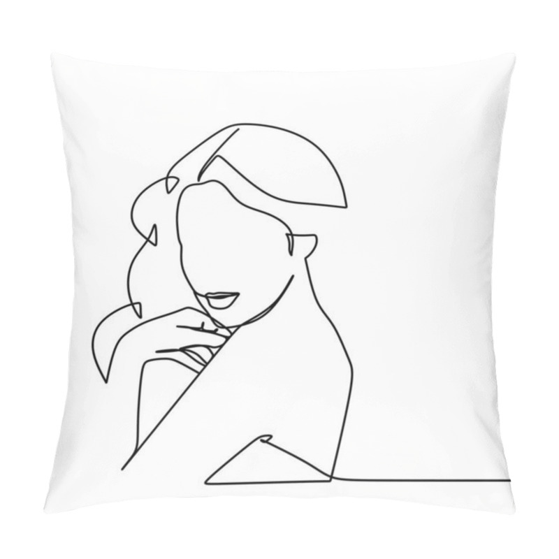 Personality  Beauty Face Girl Vector Illustration Using One Continuous Line Art Drawing Isolated On White Background Pillow Covers