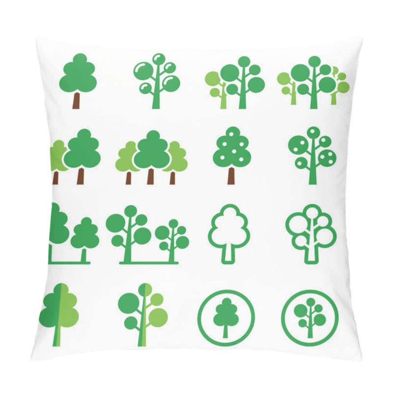 Personality  Trees, Forest, Park Vector Green Icons Set Pillow Covers