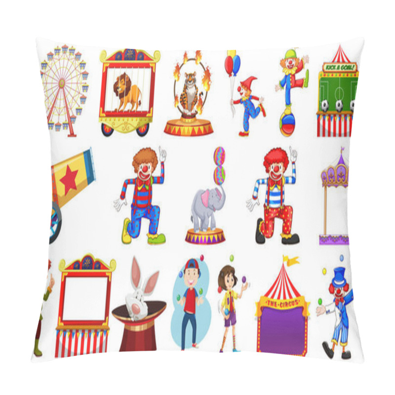 Personality  Set Of Circus Characters And Amusement Park Elements Illustration Pillow Covers