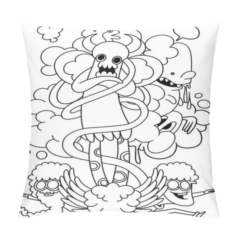 Personality  Vector Hand Drawn Sketch Illustration Of  A Cute Monster And A F Pillow Covers