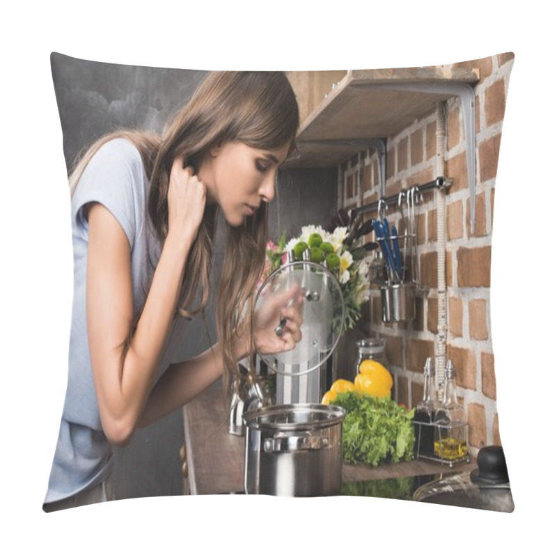 Personality  Woman Checking Water In Saucepan Pillow Covers