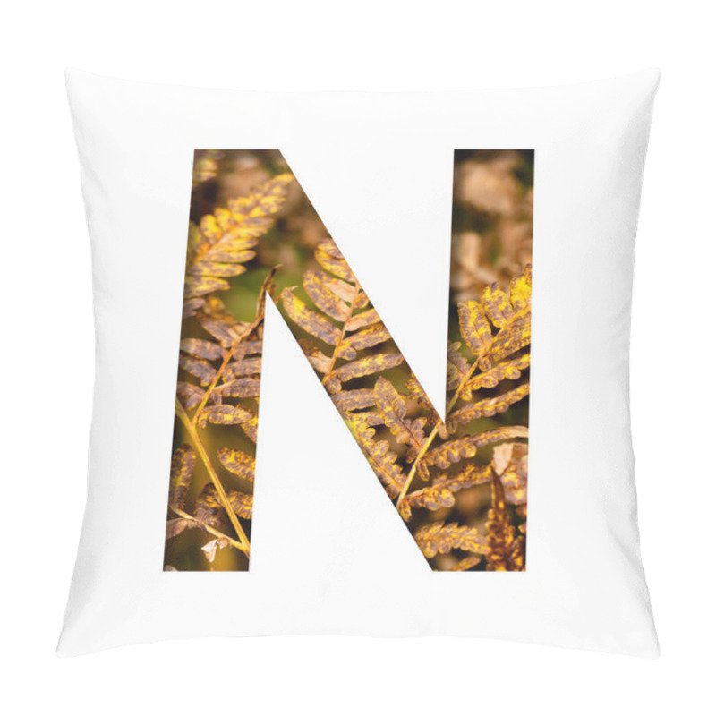 Personality  The Letter N Is Cut From White Paper With Autumn Fern Leaves Background, Late Autumn Font Or Alphabet. Collection Of Decorative Fonts. Pillow Covers