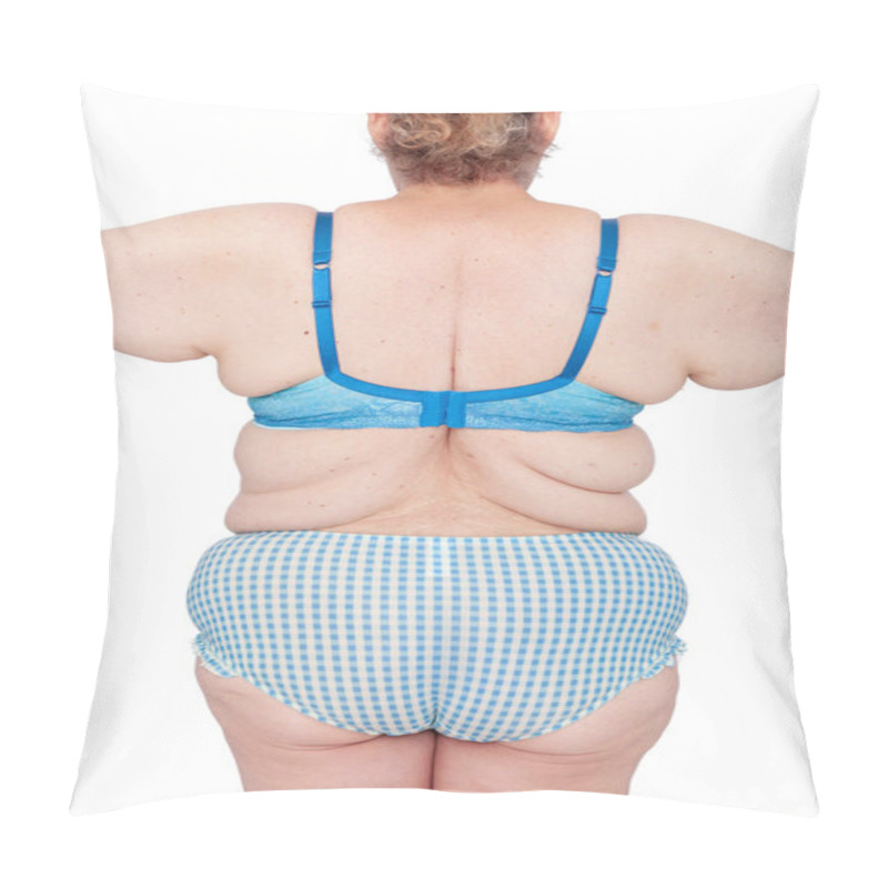 Personality  Middle Aged Woman With Sagging Excess Arm Skin After Extreme Weight Loss. Before Brachioplasty, Panniculectomy, Abdominoplasty And Mummy Makeover. Back View Arms Out With Bingo Wings. Pillow Covers