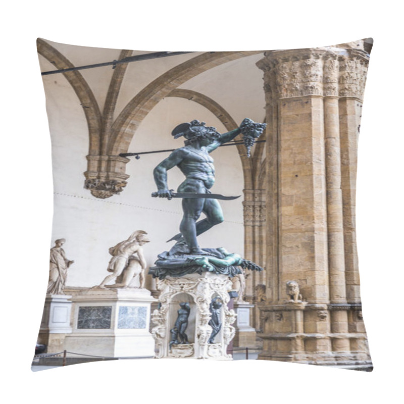 Personality  Florence, Italy - April 6, 2022: Sculptures At The Loggia Dei Lanzi, A Building On A Corner Of The Piazza Della Signoria In Florence, Italy, Adjoining The Uffizi Gallery. Pillow Covers