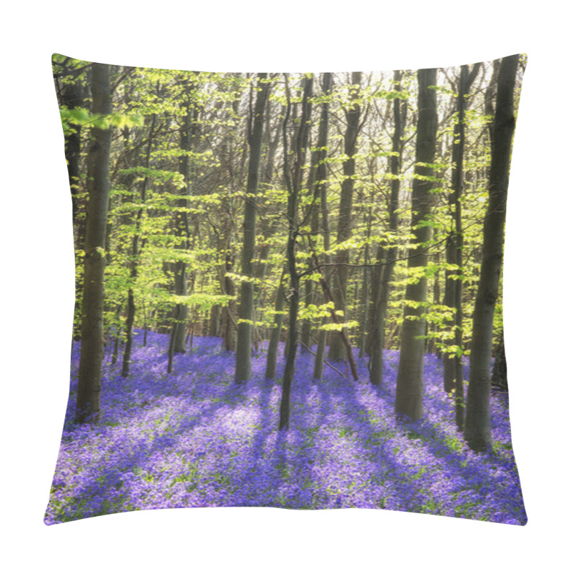 Personality  Stunning Bluebell Flowers In Spring Forest Landscape Pillow Covers