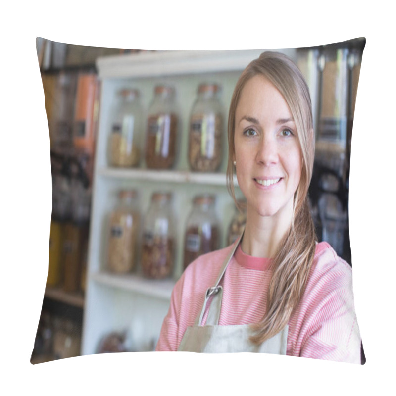 Personality  Portrait Of Female Owner Of Sustainable Plastic Free Grocery Sto Pillow Covers