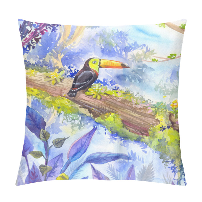 Personality  Tropical Landscape With A Toucan Sitting On A Branch Pillow Covers