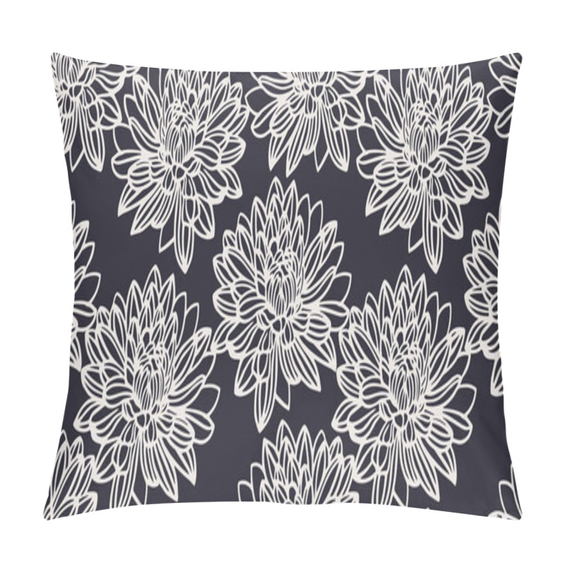 Personality  Minimalist Seamless Floral Pattern With Large, Detailed White Line-drawn Flowers On A Dark Background. Perfect For Modern Textiles, Packaging, Wallpaper, Sophisticated Monochrome Look. Pillow Covers