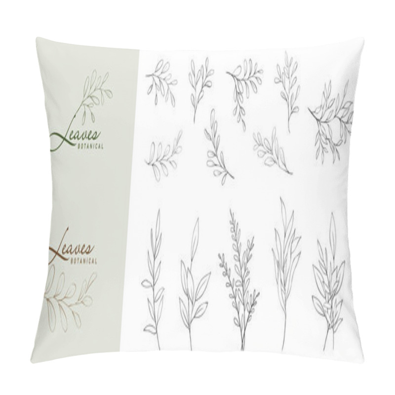 Personality  Set Of Minimalist Botanical Leaves Branch. Hand Drawn Line Elegant Leaves Vector Suitable For Logo Design, Tattoo, Weddings, Save The Date, Thank You, Or Greeting Card. Brush Included In File. Pillow Covers