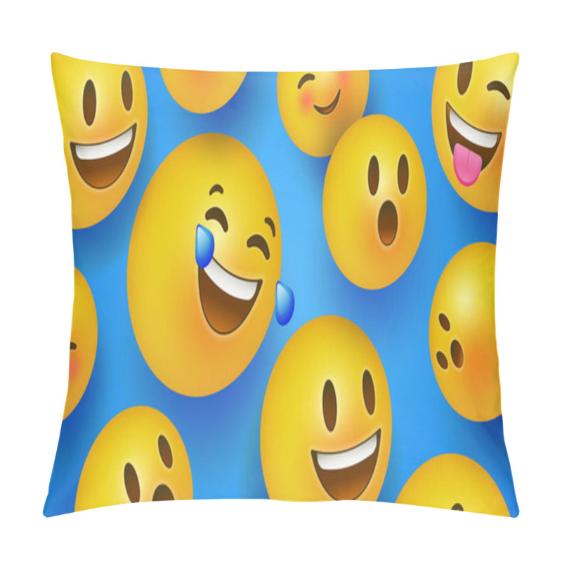 Personality  3D Yellow Smiley Face Icons On Blue Background Pillow Covers