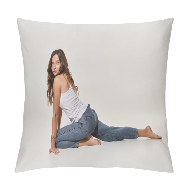 Personality  Stunning Figure Showcasing Confidence And Allure In Delicate Attire. Pillow Covers