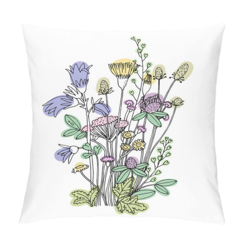 Personality  Sketch Of The Wildflowers On A White Background. Pillow Covers