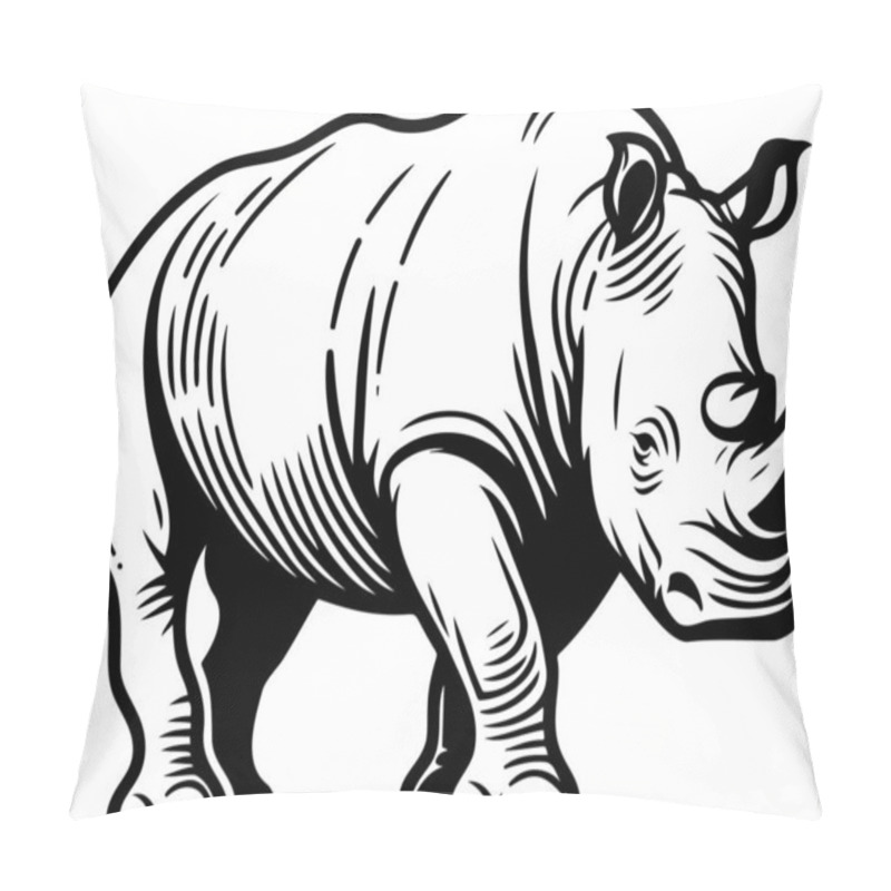 Personality  Detailed Line Art Illustration Of A Rhinoceros Suitable For Educational And Artistic Uses Pillow Covers