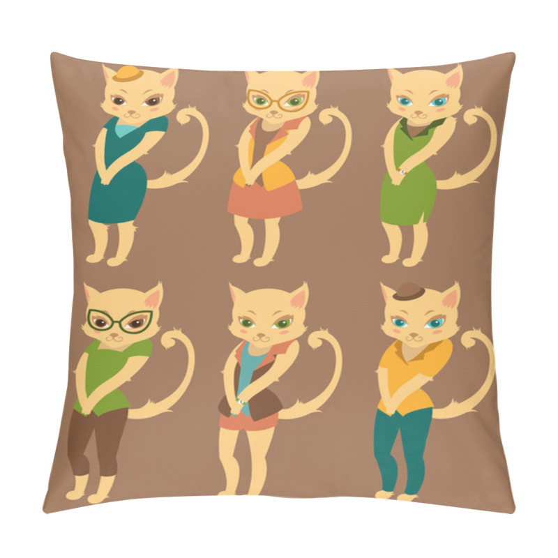 Personality  Cartoon Set Of Cute Cats In Retro Style Clothes Pillow Covers