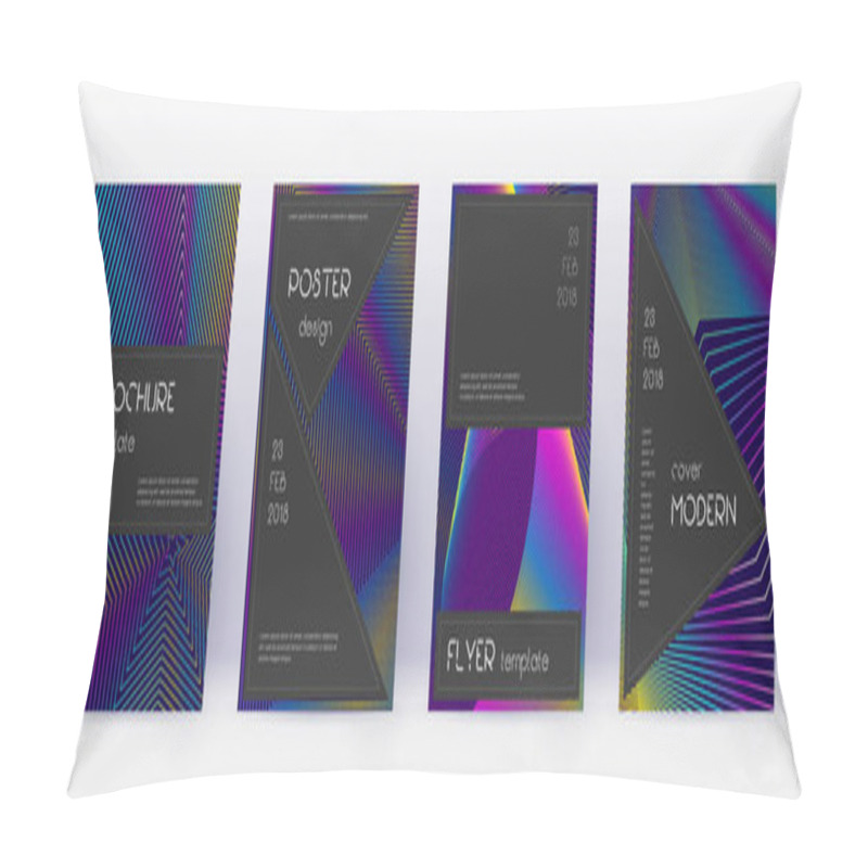 Personality  Black Brochure Design Template Set. Rainbow Abstra Pillow Covers