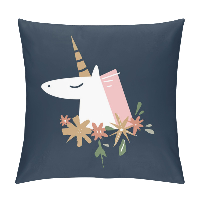 Personality  Vector Cute Unicorn Head Illustration, Card And T-shirt Design Pillow Covers