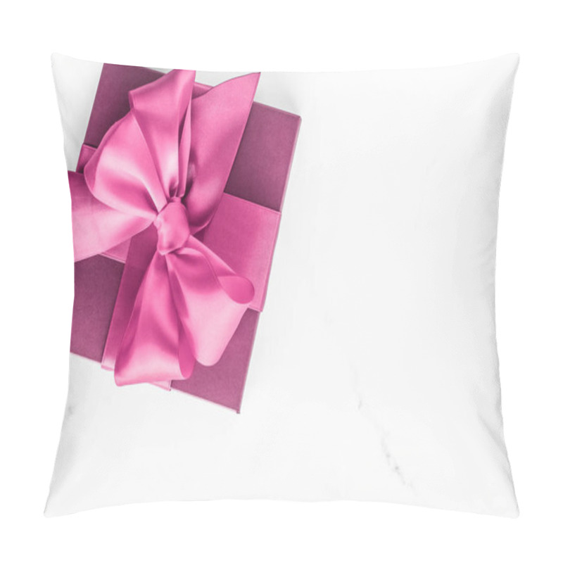 Personality  Pink Gift Box With Silk Bow On Marble Background, Girl Baby Show Pillow Covers