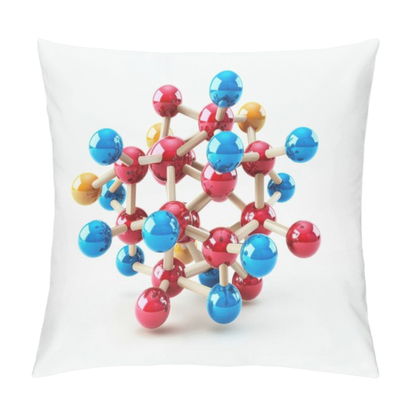 Personality  Colorful Molecular Structure Model With Blue, Red, And Yellow Atoms, Illustrating The Concept Of Chemistry And Molecular Science. Pillow Covers