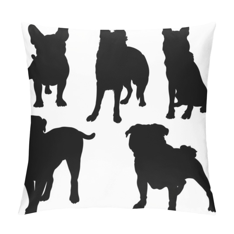 Personality  Vector Silhouettes Of Different Breeds Of Dogs In Various Poses Pillow Covers