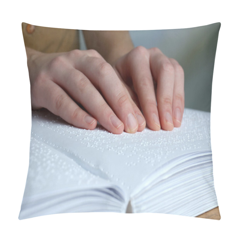 Personality  Blind Woman Read Book Written In Braille Pillow Covers