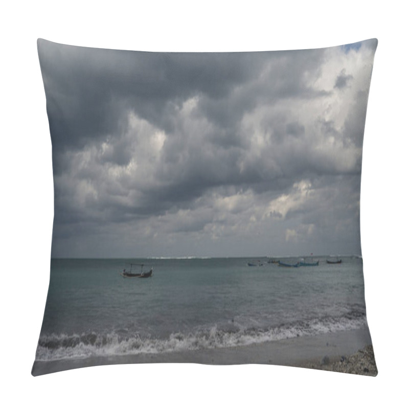 Personality  Storm Over The Sea, Fishing Boat On The Beach. Before The Rain In Indonesia, Dramatic Cloudy Sky Pillow Covers