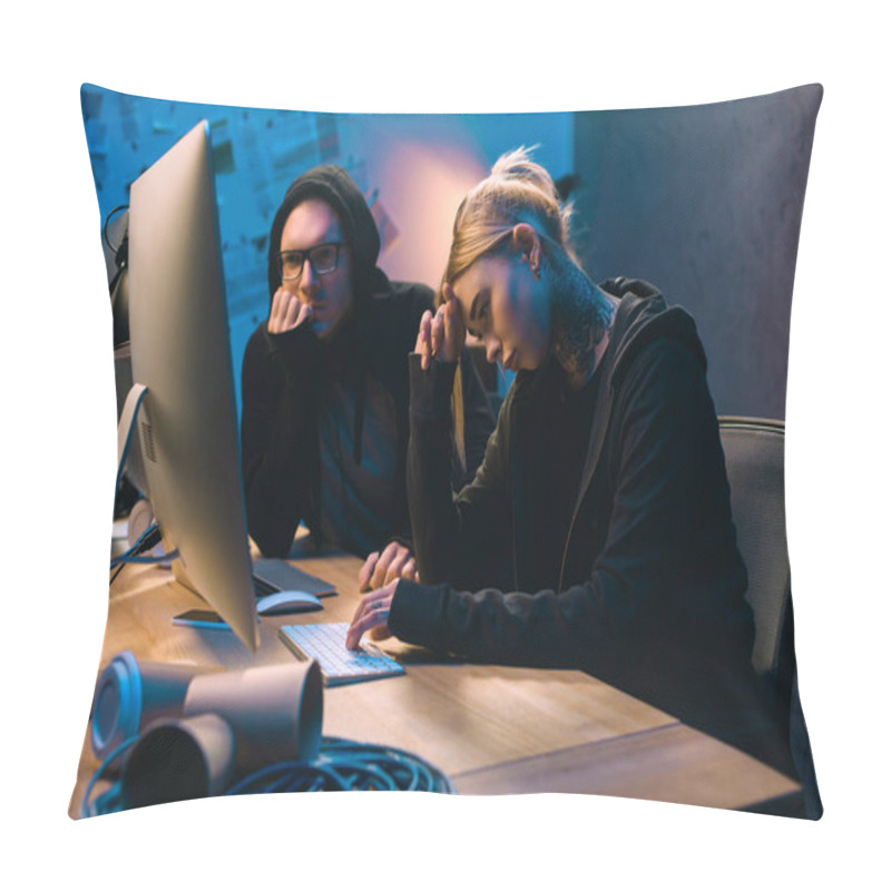 Personality  Depressed Couple Of Hackers Having Problem With Malware Development Pillow Covers