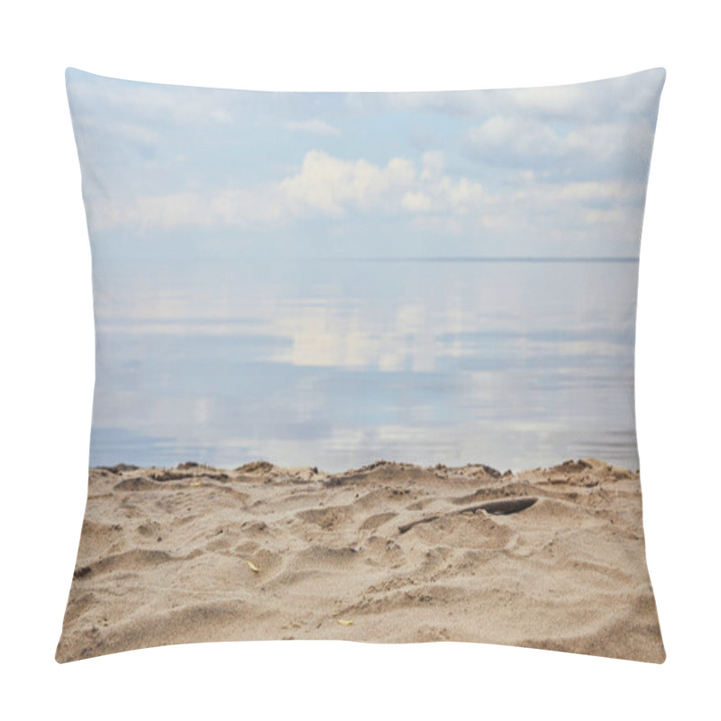 Personality  Sand Beach Near River With Blue Sky Reflection In Water Pillow Covers