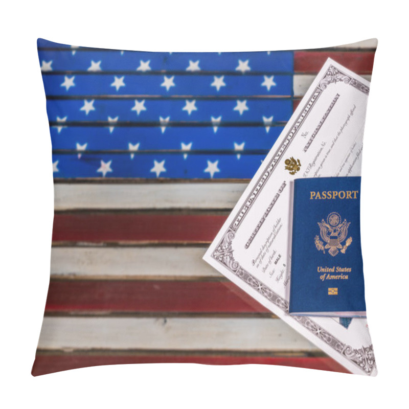 Personality  USA Passport And Naturalization Certificate Over US Flag Pillow Covers