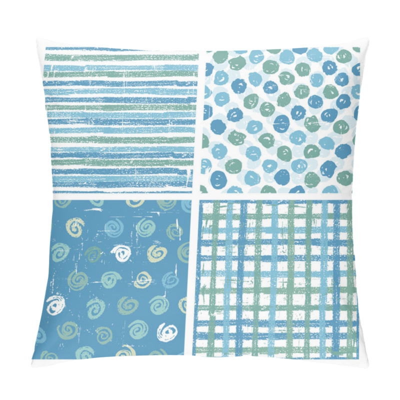 Personality  Set Of Four Seamless Patterns In Blue Pillow Covers