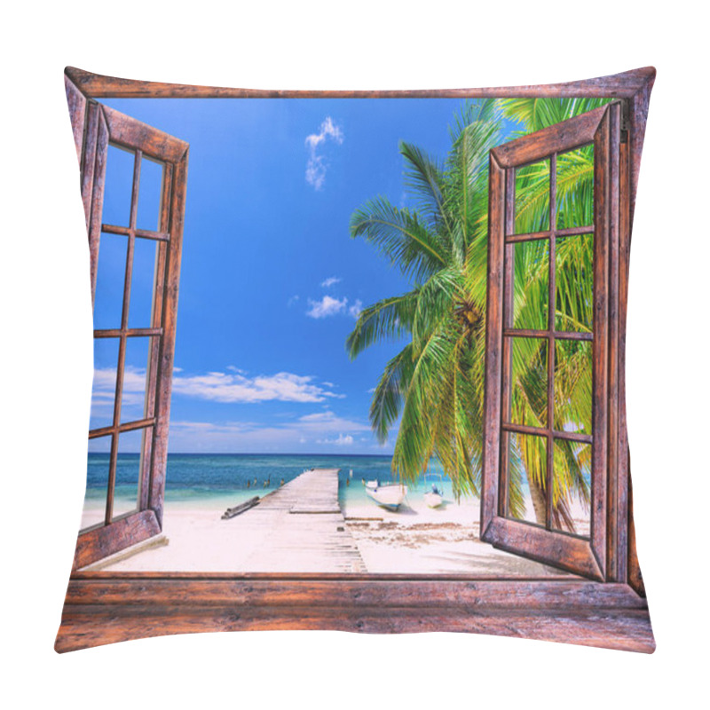 Personality  View From An Open Window With A Curtain Caribbean Sea Dominican Republic Evening Beautiful Sunset Pillow Covers