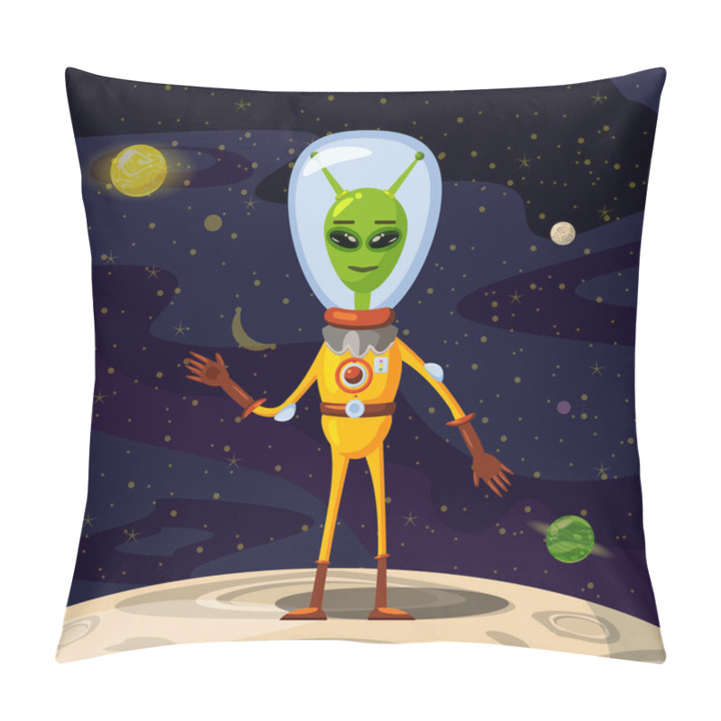 Personality  Alien In A Spacesuit, Cartoon Style, Background Space, Vector Isolated Pillow Covers