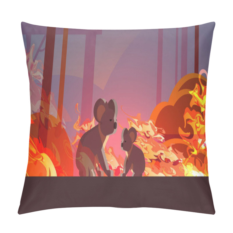 Personality  Koalas Escaping From Fires In Australia Animals Dying In Wildfire Bushfire Natural Disaster Concept Intense Orange Flames Horizontal Pillow Covers